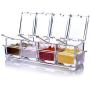 ME.FAN Clear Seasoning Rack Spice Pots - 4 Piece Acrylic Seasoning Box - Storage Container Condiment Jars - Cruet with Cover and Spoon