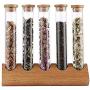 HOUSHIYU-521 Glass Food Storage Jars with Airtight Lid and Bamboo Wood Stand, Food Storage Canister for Tea, Sugar, Coffee Bean - Keep Food Dry and Fresh,5holes