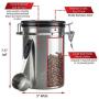 Stainless Steel Coffee Container by Java Whiz - 22oz Canister ? Bonus Ebook - Airtight Lid - CO2 Valve - Calendar Wheel - Storage for Whole Beans or Grinds- Scoop clips to side ? Large Durable Design