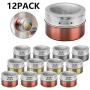 Magnetic Spice Tins, 12 Spice Jars, Organizer Storage with Spice Labels, 3 Colors Condiment Container, Clear Lid Kitchen Condiment Holder, Measuring Spoons & Sift Pour