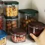 Kitchen plastic transparent sealed cans multi grain storage tanks tea cans milk powder snacks seasoning jar storage box LB910122,random color 1100ML