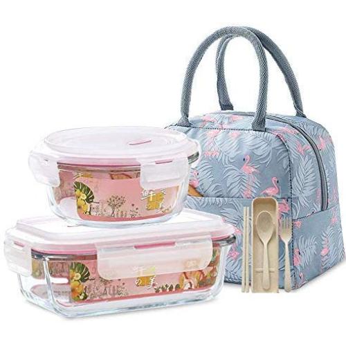 Kitchen Food Storage Jar Airtight Food Storage Glass Food Preparation Container With Cover (Set Of 2) BPA Free Lunch Box Airtight And Waterproof Leak Proof For Microwave Oven Refrigerator Dishwasher F