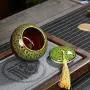 Boîte de rangement à thé en céramique, coffret à thé chinois avec pompon imprimé, pour organisation des poudres de thé ou de café, rouge Boîte de rangement à thé en céramique, coffret à thé chinois avec pompon imprimé, pour organisation des poudres de thé ou de café, rouge