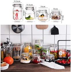 Mydio 4-Piece Glass Canister with Lids-Crystal Clear Food Storage Jars with Clear Lid and Bail & Trigger Hermetic Seal，Set Includes 1 each 17oz, 25oz, 34oz, 51oz