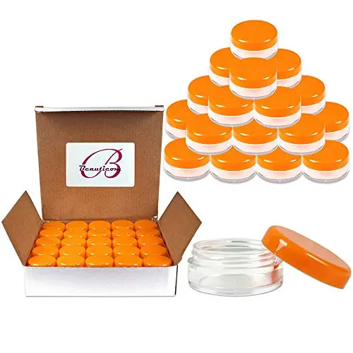 50Pieces 5G/5ML Round Clear Plastic Pot Jars Container Orange Lids BPA free 50Pieces 5G/5ML Round Clear Plastic Pot Jars Container Orange Lids BPA free