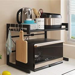 Kitchen shelf Microwave Oven Stand Storage Standing Spice Rack Countertop Storage Organizer with Removable Hooks 2-tier Spice Bottle Jars Rack Adjustable shelf household storage rack multi-function st