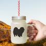 Brown Chow Chow Silhouette Frosted Glass Mason Jar With Straw