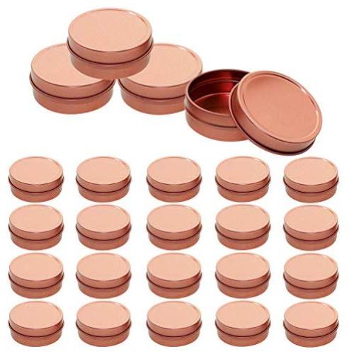 Mimi Pack 24 Pack Tins 2 oz Shallow Round Tins with Solid Slip Lids Empty Tin Containers Cosmetics Tins Party Favors Tins and Food Storage Containers (Rose Gold)