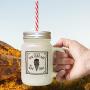 Brown Farm Fresh Ice Cream Tasty & Delicious Frosted Glass Mason Jar With Straw