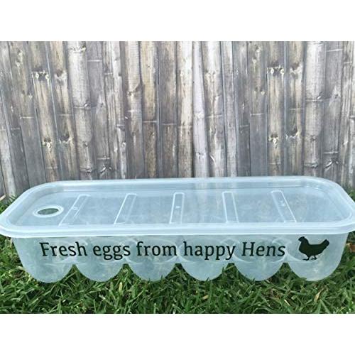 Fresh Eggs From Happy Hens" Novelty Reusable Stack-able Plastic Egg Storage Carton Container With Lid!