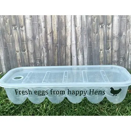 Œufs Frais des Poules Heureuses – Boîte Réutilisable et Empilable en Plastique pour Œufs avec Couvercle ! Œufs Frais des Poules Heureuses – Boîte Réutilisable et Empilable en Plastique pour Œufs avec Couvercle !
