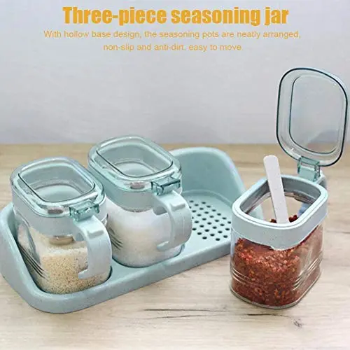 Küchengewürz-Aufbewahrungsbox, 3er-Set Wandhängende Weizenspillar Gewürzgläser für Küche, Handgriff Condiment Boxen – Gewürzglas Behälter Transparente Aufbewahrungsbehälter – Cruet