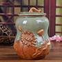 European Food Storage Containers with Lids Small Creative Airtight Container Tea Canister Jars Ceramic Porcelain,Kitchen Decor,Pantry Organization and Storage for Tea Coffee 14x18cm Brown