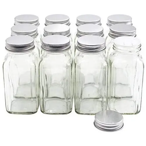 U-Pack 12 pieces of French Square Glass Spice Bottles 6 oz Spice Jars with Silver Metal Lids, Shaker Tops, and Labels by U-Pack U-Pack 12 pieces of French Square Glass Spice Bottles 6 oz Spice Jars with Silver Metal Lids, Shaker Tops, and Labels by U-Pack