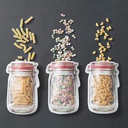 Kasuki Mason Jar Shaped Food Container Plastic Bag Portable Household Clear Zipper Sealed Zip-Lock Reclosable Storage Bag - (Color: 4 pcs)