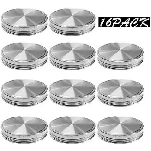 Wide-Mouth-Mason-Jar-Lids Stainless Steel Canning Lids, 16 Pack Ball Jar Lids Storage Caps with Silicone Seals for Wide Mouth Mason Jars