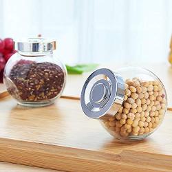 2Pcs Glass Sealed Cans Portable Round Storage Bottle Grain Container Storage Jar For Seasoning Candy Spice