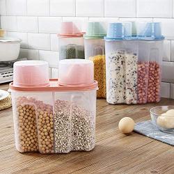 HOMELUNY Set of 4 Clear Food Storage Box Plastic Crisper Cereal Kitchen Airtight Jars Storage Containers for Candy, Cookie, Rice, Sugar,Flour,Snacks Keeping Food Dry & Fresh Large Pink