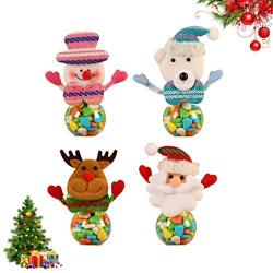 Toyvian 4PCS Christmas Candy Jar Round Santa Snowman Bear Deer Candy Storage Can Xmas Sugar Jars for Holiday