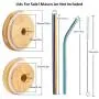 Mason Jar Lids with Straw Hole, 2PCS Reusable Bamboo Mason Jar Lids for Regular Mason Jars with 2 Metal Stainless Steel Straw, 1 Cleaning Brush and 1 Drawstring Bag