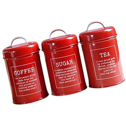 homozy Food Storage Canister -Food Storage Canister with Airtight Metal Lid, Food Storage Jar Kit for Home and Kitchen Serving for Coffee, Sugar, Tea - Red