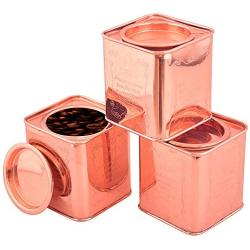 Kosma Set of 3Pc Stainless Steel Tea Sugar Coffee Canister (Square) Inside lid - 4" (Copper Plated)