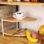 Holz-Fächer-Regal mit 2 Schichten – Küchenregal mit Ecken-Regalen, Gewürzregal, für Glashaubespeicher und Gewürzflaschen/Aromen-Organizer