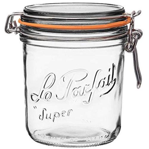 Le Parfait Super Terrine - 750ml French Glass Canning Jar w/Straight Body, Airtight Rubber Seal & Glass Lid, 24oz/Pint & Half (Pack of 4) Stainless Wire