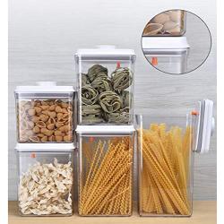 Pop&Lock Air Tight Food Storage Containers - Pop 5-Piece Premium Pantry Space Saving Canisters - Cereal, Flour, Sugar, Pasta, Rice - Hanging Lids And FREE Scoop - 7 Yr Warranty