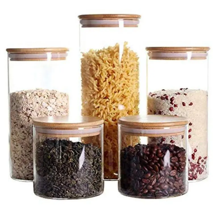 Glass Jars with Bamboo Lids,Glass Containers with Airtight Bamboo Lid and  Spoons,Sealed Glass Spice Jars for Candy Coffee Beans Sugar Nuts Cookies 