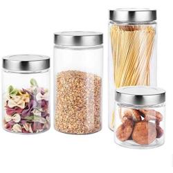 HIZLJJ 4 Pcs Glass Storage Jars with Sealed Lids Clear Glass Bulk Food Storage Canister for Serving Tea, Coffee, Spice, Candy, Cookie