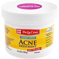 De La Cruz 10% Sulfur Acne Treatment, Maximum Strength and Water-Washable to Clear Face and Body Acne, for Adults and Teens, Jumbo Size, 5.5 Ounces