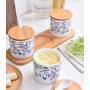 Ceramics Blue and White China Flower Sugar Salt Pepper Storage Jar/Oil Can with Lid And Spoon Base Tray