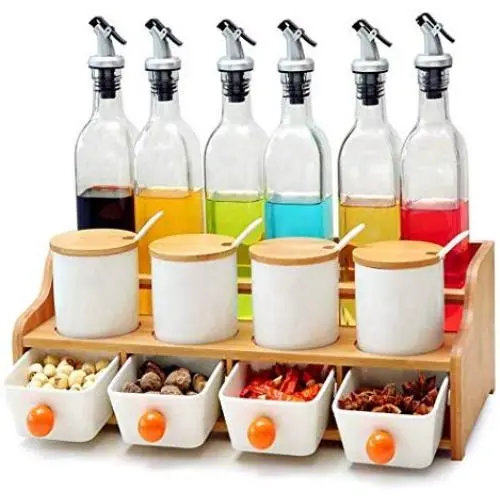 Gewürz-Box-Würze-Kruchtiegel Spice Jar Set Spice Rack, Multifunktionales Lagerregal Set, Essig Sojasauce Wein Flasche Gewürz Glas Gewürz Gläser Küchenregal