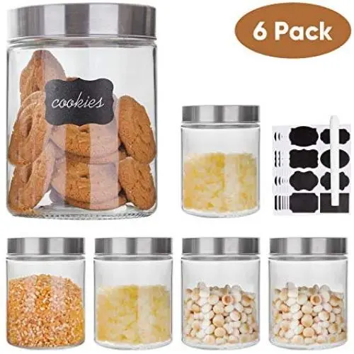 Bouteilles de Rangement en Verre avec Couvercles en Acier Inox, Jeu de 6, 236 ml Bouteilles de Rangement en Verre avec Couvercles en Acier Inox, Jeu de 6, 236 ml