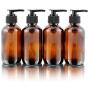 Cornucopia Brands 4oz Amber Glass Pump Bottles (4-Pack); Great for Lotions, Liquid Soap, Aromatherapy and More