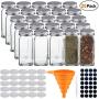 STONEKAE 25 Pcs Glass Spice Jars- Square Glass Containers With Square Empty Jars 4oz, Airtight Cap, Chalkboard & Clear Label, Shaker Insert Tops and Wide Funnel - Complete Organizer Set