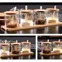 Glas-Gewürzsatz, Küchensalz- und Gewürzsatz mit Holzdeckeln und Messlöffel - Haushalt Gewürzbehälter-Set