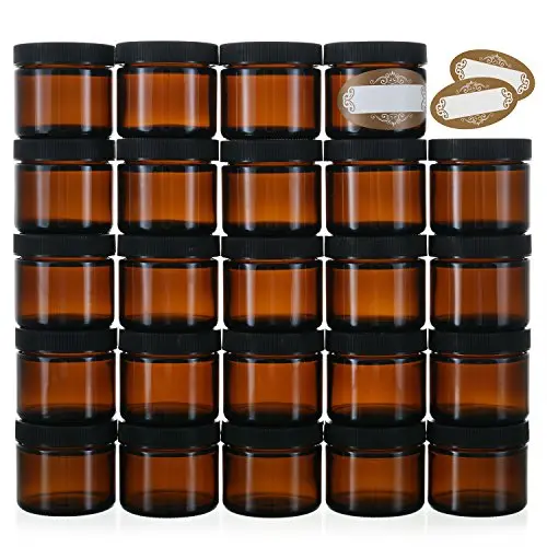 2 Oz Small Glass Jars with Air-tight Lids - 24 Pack Empty Little Glass Refillable Cosmetic Containers with Labels - Amber - BPA Free 2 Oz Small Glass Jars with Air-tight Lids - 24 Pack Empty Little Glass Refillable Cosmetic Containers with Labels - Amber - BPA Free