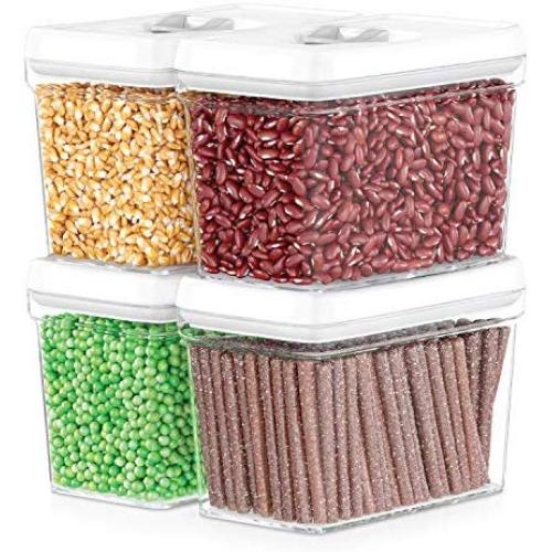 DW?LLZA KITCHEN Airtight Food Storage Containers - Pantry Snacks Kitchen Container, Baking Supplies, 4LB Sugar & Flour Canister - 4 Pc Set All Same Size - Clear Plastic BPA-Free - Keeps Fresh & Dry