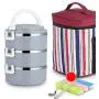 Thermos Food Jar Thermos 304 Stainless Food Flask,Leakproof Insulated Food Containers,Portable Insulated Bag,Multi-storey (Color : Blue, Size : 2100ML)