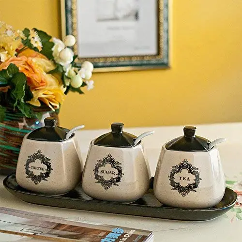 European ceramic Spice jar three piece suit seasonning box creativity sealed storage jars in the kitchen-B European ceramic Spice jar three piece suit seasonning box creativity sealed storage jars in the kitchen-B