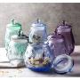 FUYU Retro Colored Relief Glass Sealed Sugar Jar Candy Box Food Storage Jar with Lid
