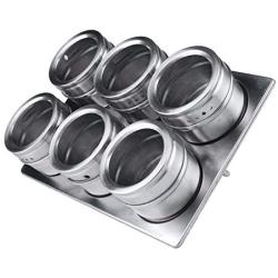 HONGSA Kitchen Stainless Steel Magnetic Spice Jars, Containers Multipurpose Spice Tin Rack Perfect Kitchen Storage 6 Piece Set