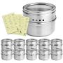 PREMIUM QUALITY Magnetic Spice Tins with Open and Sprinkle Option; STRONG MAGNET for Securing to Refrigerator; 12-Pack Stainless Steel Multipurpose Jar Organizers; 117 Free Condiment Labels