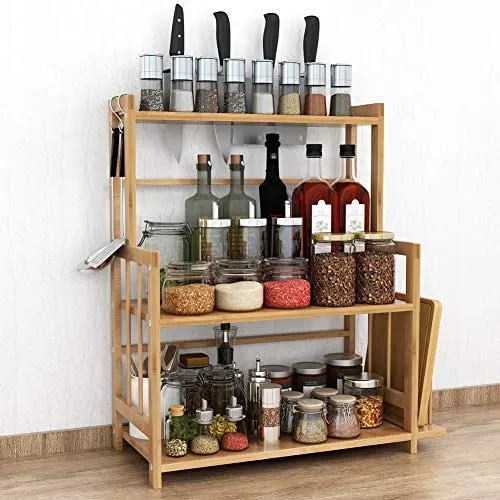 Tribesigns 3-Tier Standing Spice Rack Kitchen Bathroom Countertop Storage Organizer with Knife Holder & Chopping Board Rack, Bamboo Spice Bottle Jars Rack Holder with Adjustable Shelf Tribesigns 3-Tier Standing Spice Rack Kitchen Bathroom Countertop Storage Organizer with Knife Holder & Chopping Board Rack, Bamboo Spice Bottle Jars Rack Holder with Adjustable Shelf