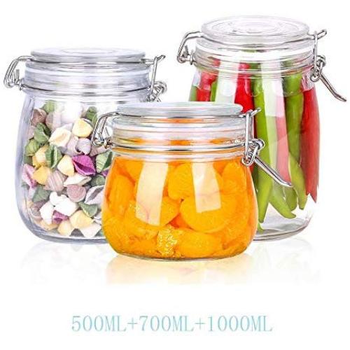 YL LY Sealed Cans Glass Food Grains Jars Lemon Honey Passion Fruit Bottle Storage Jars Coffee Beans Snack Bottles 3 Sets Round 500Ml+700Ml+1000Ml