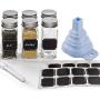 Set of 6 - Square Glass Spice Jars with Shaker Tops, Chalkboard Labels & Pen, Funnel and Airtight Silver Metal Lids, 4 Ounce Capacity, By Premium Vials (6)