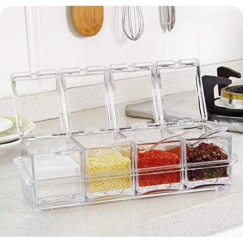 TOPCHANCES 4-Piece Clear Seasoning Box Spice Pots Storage