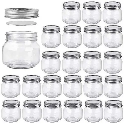 Betrome 8 OZ Mason Jar 24 Pieces with Silver Regular Lid for Jam, Jelly, Honey, Beans, Spice, Wedding Favors, Shower Favors, Party Favors